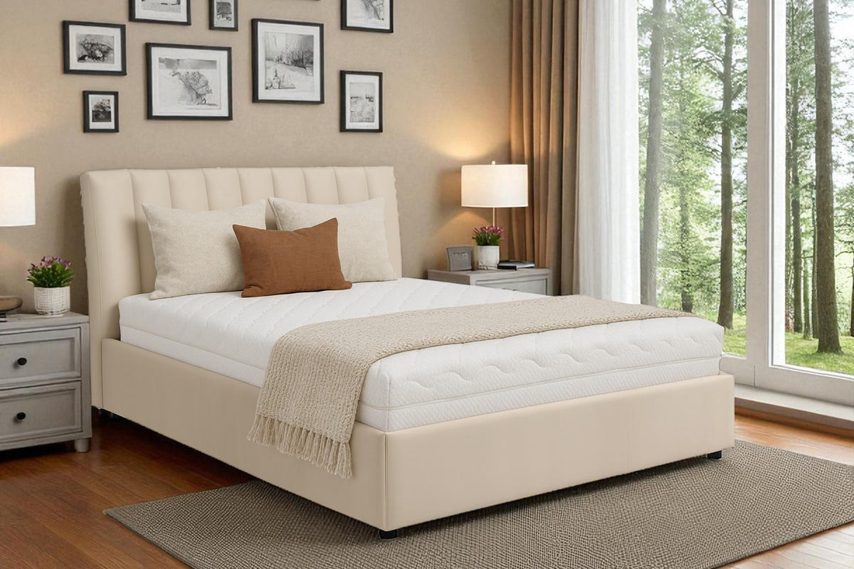 POLSTERBETT mit Bettkasten und Matratze NUBIA, Beige, 180x200 cm - Beige, Textil (180/200cm) - KS Home Concept