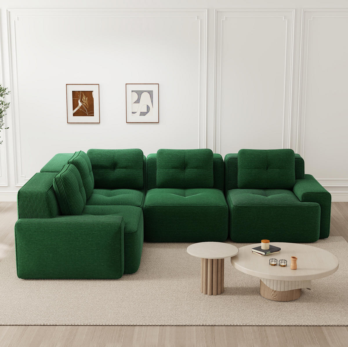 MODULARES Ecksofa aus Cord mit tiefem Sitz Grün - Grün, Textil (104/382cm) - Modenvie
