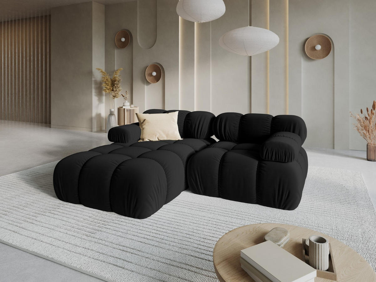 MODULARES-ECKSOFA links Bellis aus Samt schwarz 3 Sitzplätze - Schwarz, Textil (157/191cm) - Micadoni