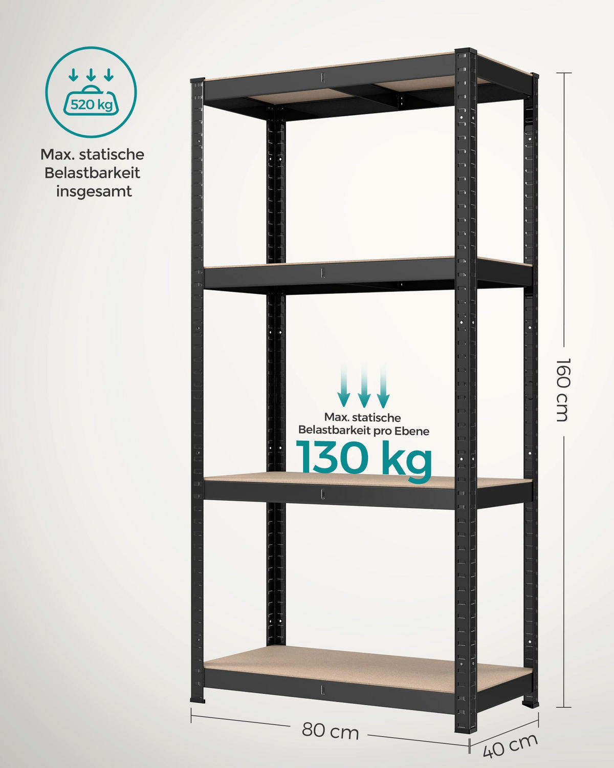 SCHWERLASTREGAL BISSAU - Schwarz, Holzwerkstoff (80/160/40cm) - Hansiro
