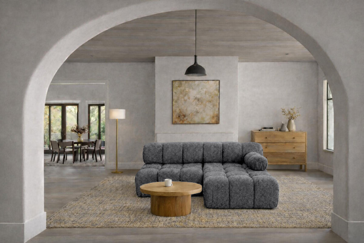 ECKSOFA L-Form Mini II Modular, Bouclé-Stoff Abriamo, Dunkelgrau, Rechts, Selia - Dunkelgrau, Holz (190/160cm) - Kaiser Möbel