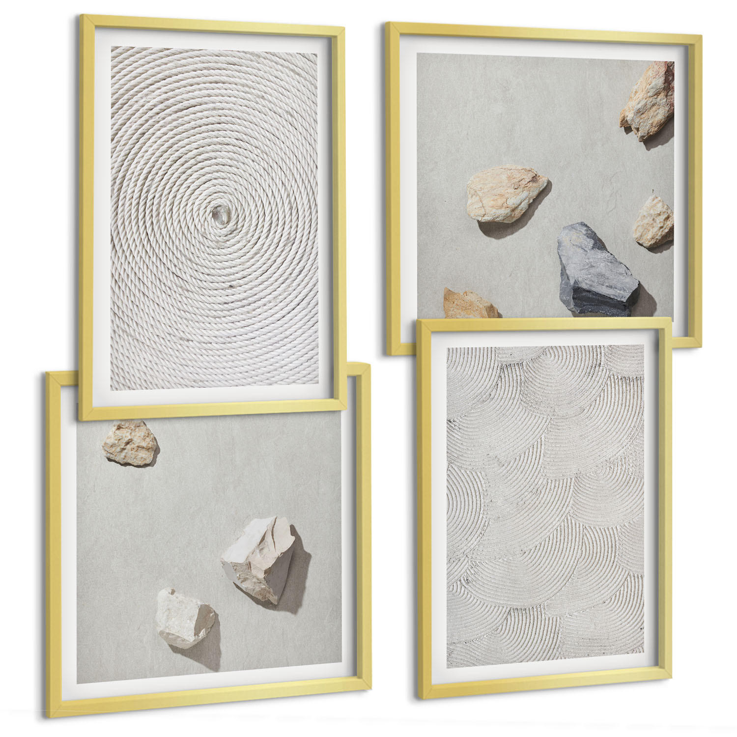 BILDER SET 4er Set - 50x50 cm & 40x60 cm Goldrahmen - Geometrische Pappsteine - Goldfarben, Kunststoff (50/50cm) - TULUP