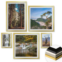 WANDBILDER 5er Set - 50x50 cm & 20x30 cm & 40x60 cm Goldrahmen - Wasserfall Wald Berge Hirsch Natur - Goldfarben, Kunststoff (40/60cm) - ArtPrintCave