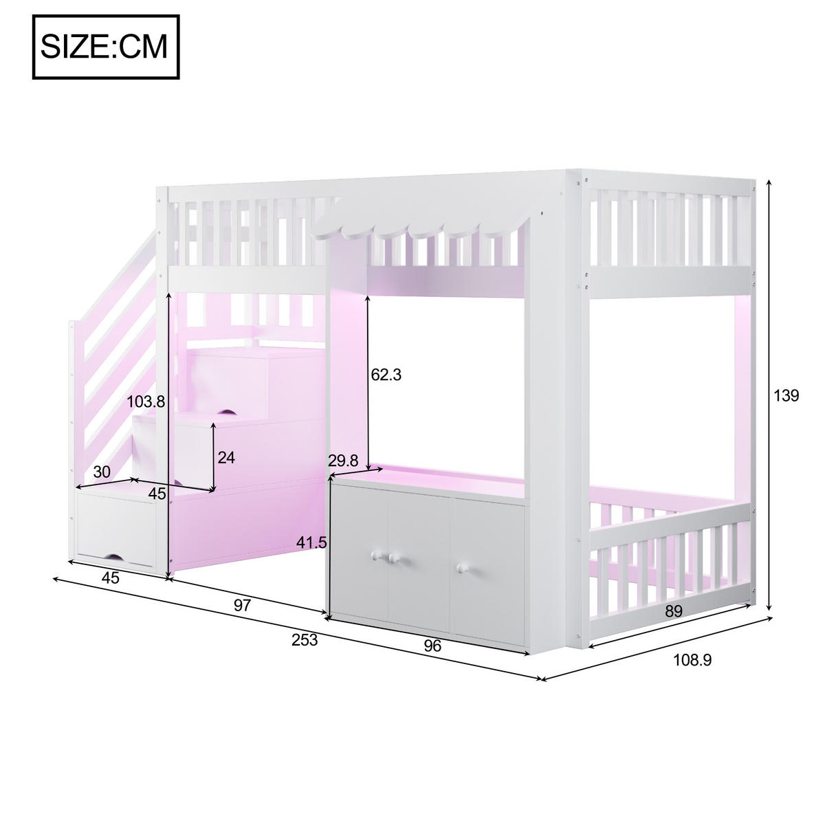 HOCHBETT 90x200 Weiß Holz Stauraumschrank LED - Weiß, Holz (90/200cm) - FLIEKS