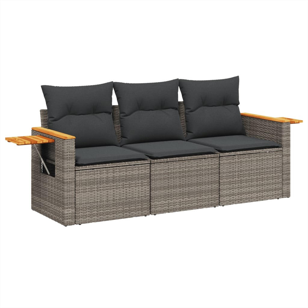 GARTEN-SOFAGARNITUR 3-teilig Mit Kissen Grau Poly Rattan - Grau, Kunststoff - vidaXL