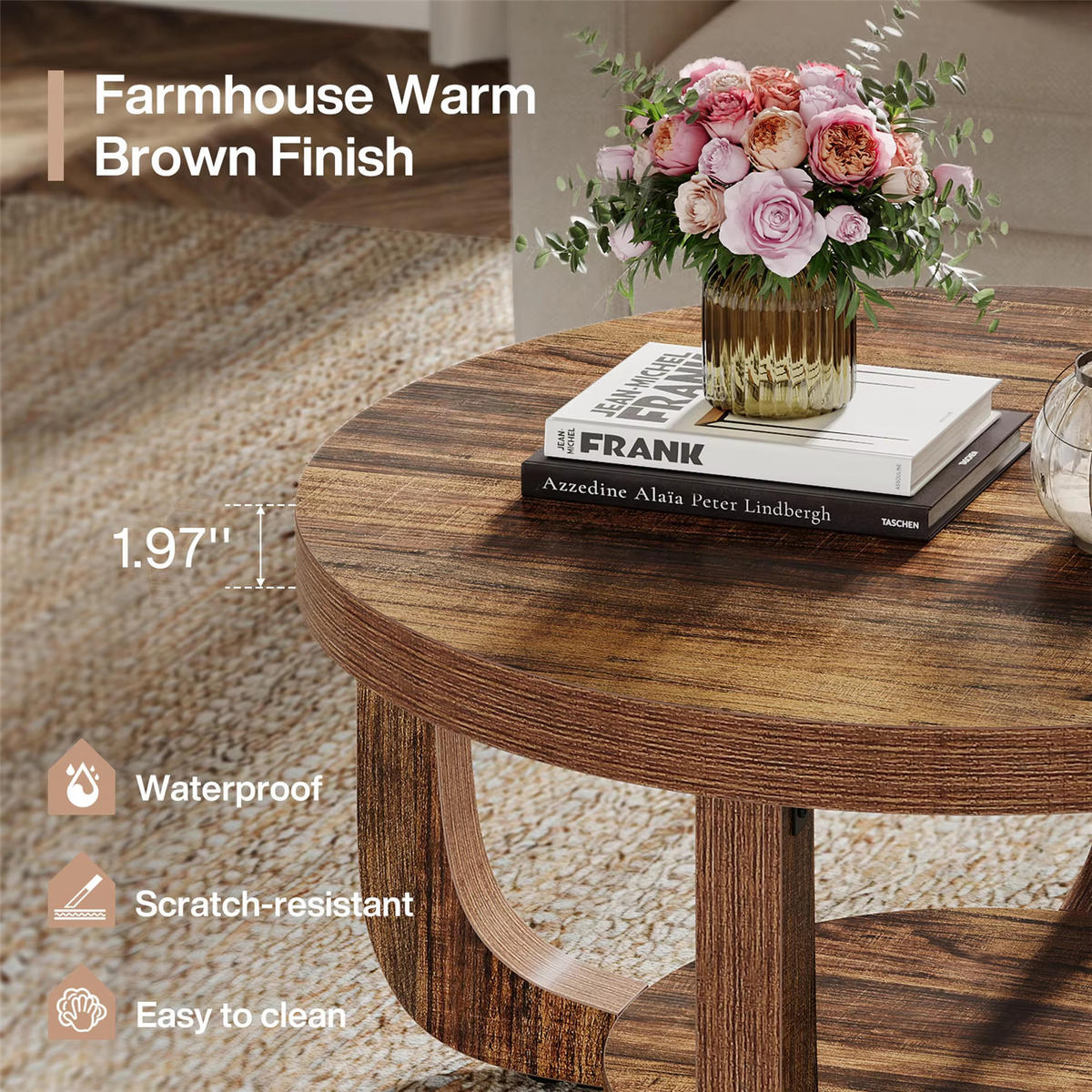 COUCHTISCH Rund 80 cm 2 Ebenen Stauraum - Braun, Holz (80/80/41cm) - Bomclap