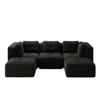 WOHNLANDSCHAFT Schwarz 297/177/69 cm 3-Sitzer Modular mit Hocker - Schwarz, Textil (297/69/177cm) - PANGIVO