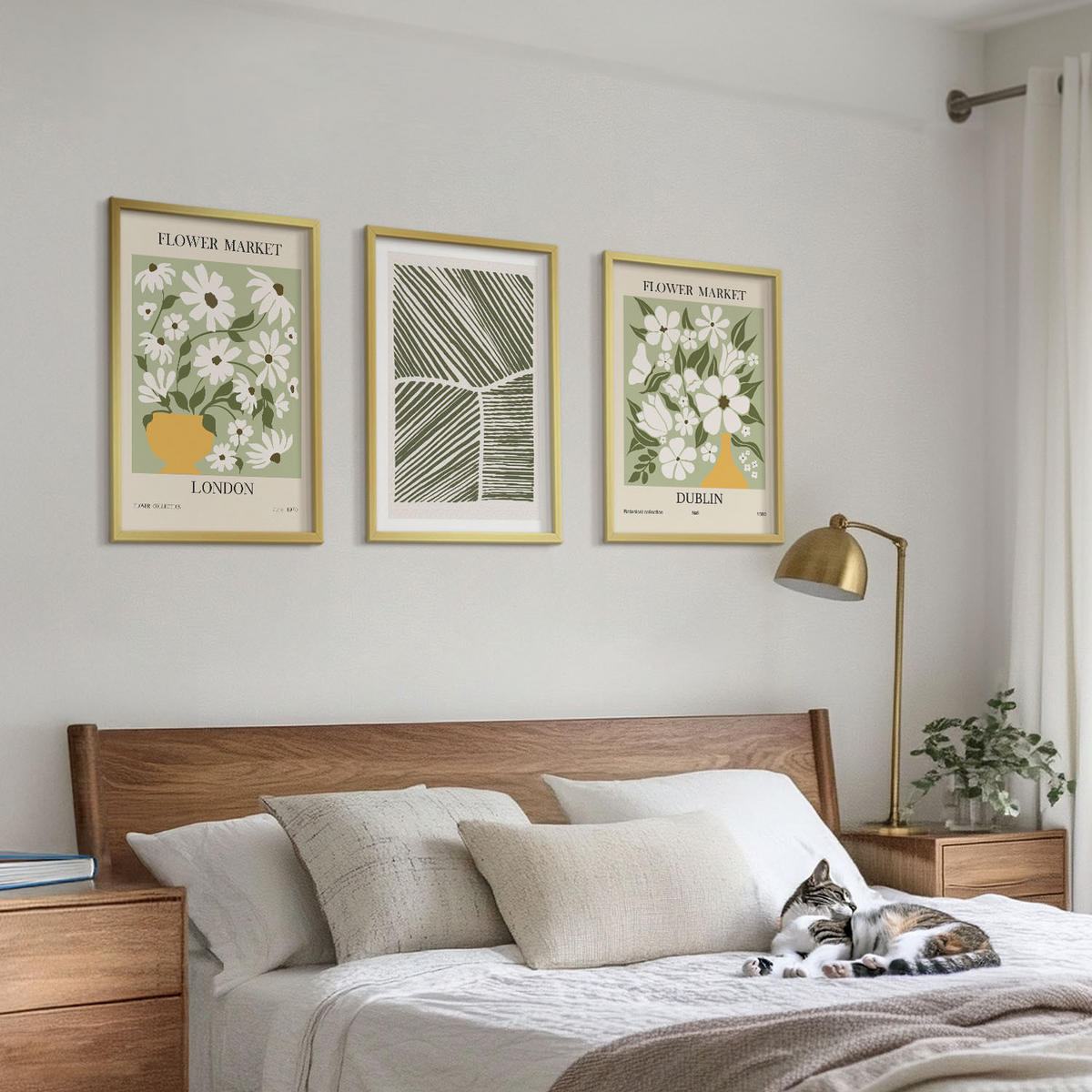 WANDBILDER 3er Set - 40x60 cm Goldrahmen - Blumenmuster London Dublin - Goldfarben, Kunststoff (40/60cm) - ArtPrintCave