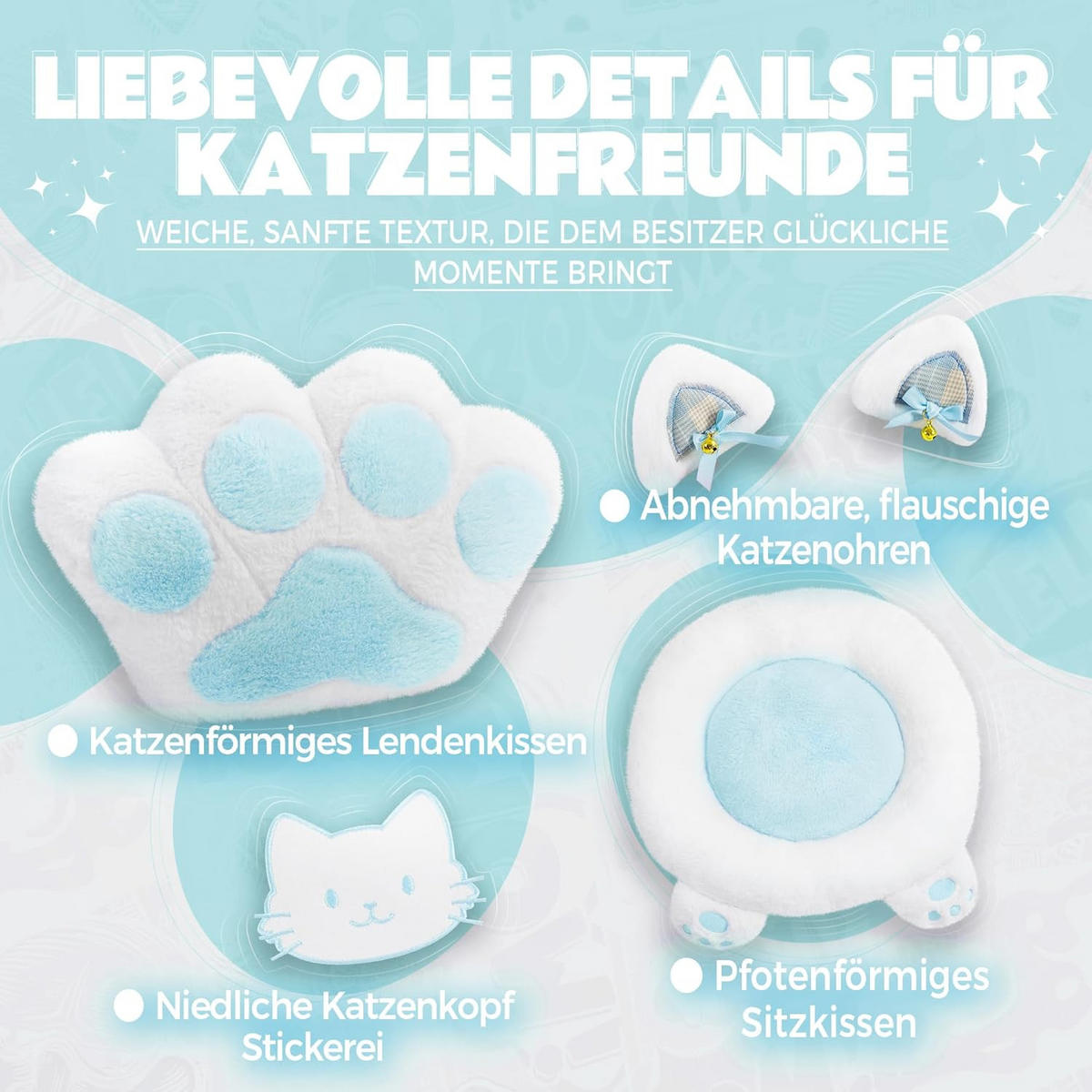 GAMING-STUHL Ergonomischer & Fußstütze Bürostuhl & Lendenwirbelstütze - Blau, Leder (52/126/49cm)