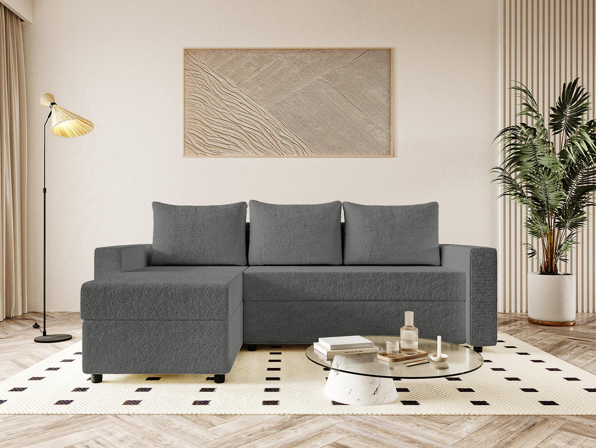 ECKSOFA Goka Lux L mit Schlaffunktion und 2 Bettkästen, Graphit - Graphitfarben, Textil (230/146cm) - Fedve