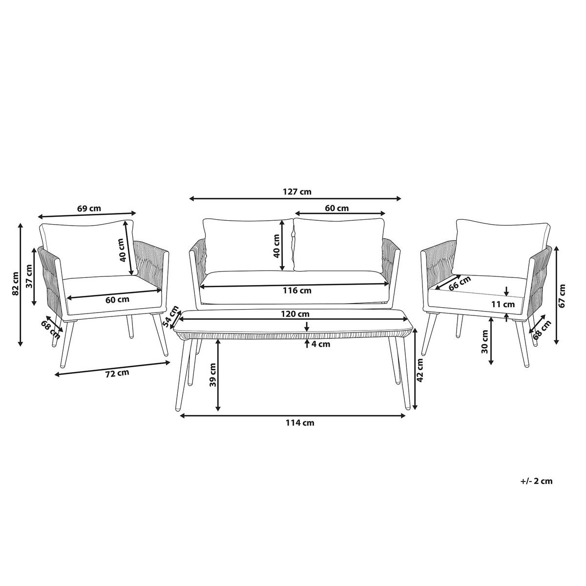 GARTENMÖBEL-SET 4-sitzer Rattan Grau Preveza - Grau, Kunststoff - Beliani