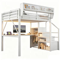 HOCHBETT 140/200 cm in Weiß mit LED, Schreibtisch, Sicherheitsleiter und Regal aus Metall - Schwarz/Weiß, Metall (140/200cm) - STILVORA