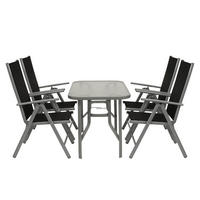 GARTEN-GARNITUR Chelmsford 5-teilig (4x Klappsessel mit Armlehnen, 1x Tisch 120x70cm) - Garten-Essgruppe mit Gestell aus Aluminium / Stahl - Grau, Metall - TPFGarden