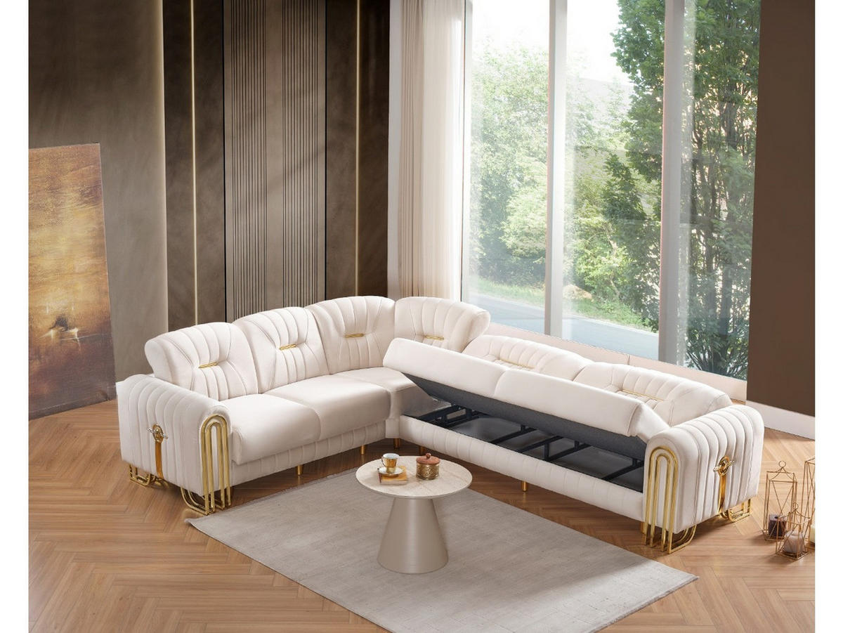 ECKSCHLAFSOFA Bogota Creme - Langer Schenkel Rechts - Creme, Holzwerkstoff/Metall (245/310cm)
