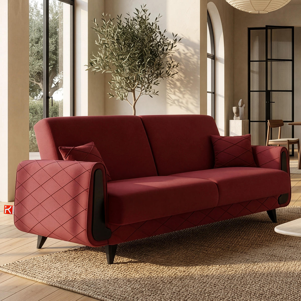 3-SITZER-SOFA GUSTAVO III Sofa 3 Velours, Bordeaux - Bordeaux, Holz/Holzwerkstoff (230/98/98cm) - KONSIMO®