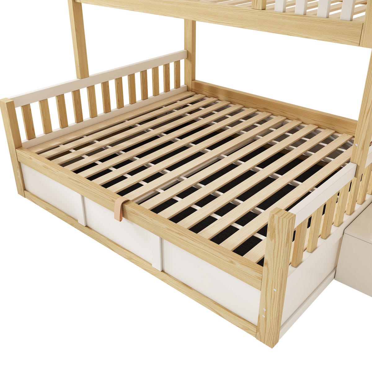 ETAGENBETT 90/200 cm & 140/200 cm in Weiß & Eichefarben mit Bettkasten, Treppe mit Ablagefächern und Fenstern - Weiß/Naturfarben, Holzwerkstoff (140/200cm) - STILVORA