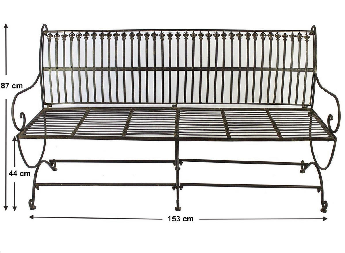 GARTENBANK 3-Sitzer Metall Braun antik 153/60/87 cm - Braun, Metall (153/87/60cm) - DanDiBo