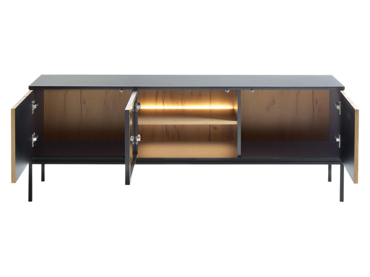 TV-LOWBOARD Sento RTV154 - Eiche Wotan/Schwarz, Holzwerkstoff/Metall (154/56/39cm) - MIRJAN24