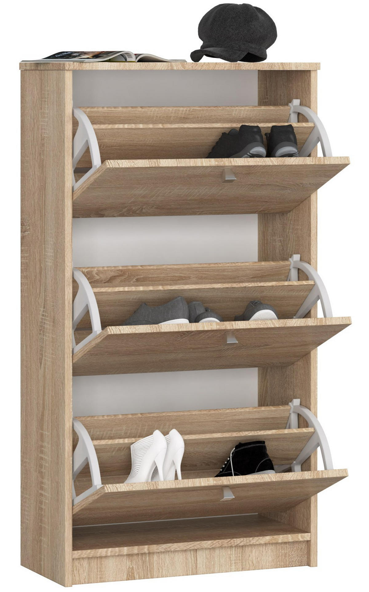 SCHUHSCHRANK Sonoma Eiche 60x28.5x113 cm - Silberfarben/Sonoma Eiche, Holzwerkstoff/Metall (60/113/28.5cm) - Akord