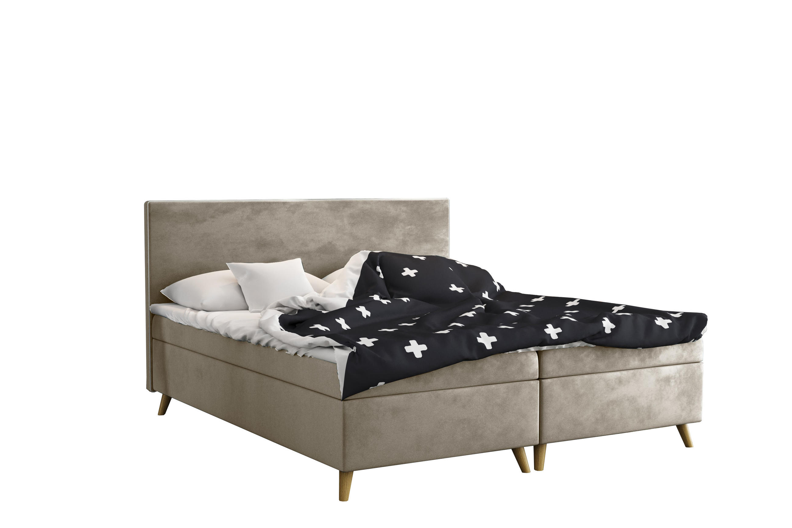 BOXBETT Mit Bettkasten Matratze + Topper BELLA Stoff Riviera Beige 180x200 cm H2-Pocket - Beige, Holz (180/200cm) - Kaiser Möbel