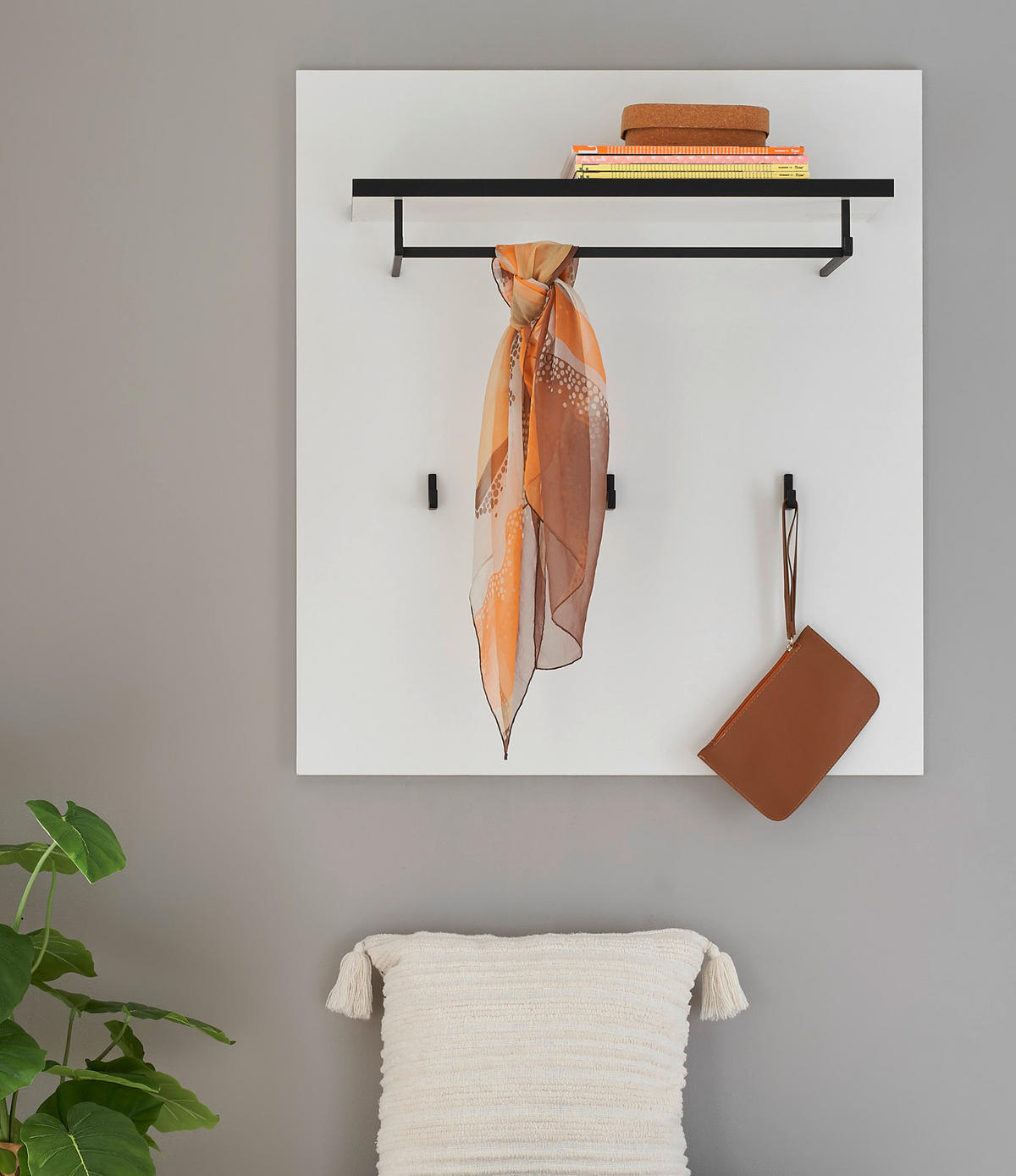 GARDEROBENPANEEL weiß 79 cm, Wandgarderobe mit Kleiderstange - Weiß Hochglanz, Holzwerkstoff/Metall (79/89/25cm) - Furn.Design