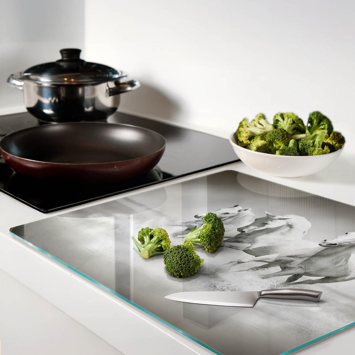 GLASPLATTE 60x52 cm Weiße Pferde - Creme, Glas (60/52cm) - TULUP