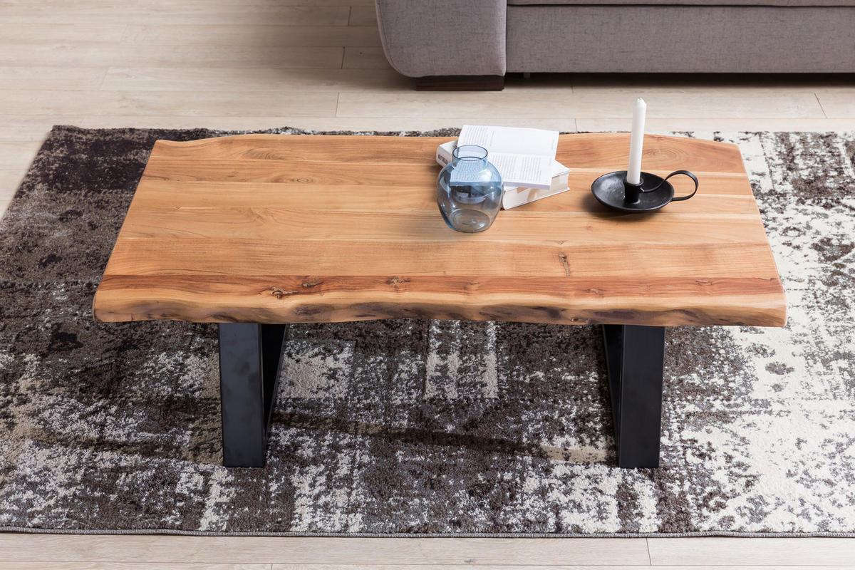COUCHTISCH Akazie Massivholz Rechteckig Modern Handgefertigt Einzigartige Maserung - Beige/Schwarz, Holz/Metall (60/115/40cm) - KADIMA DESIGN