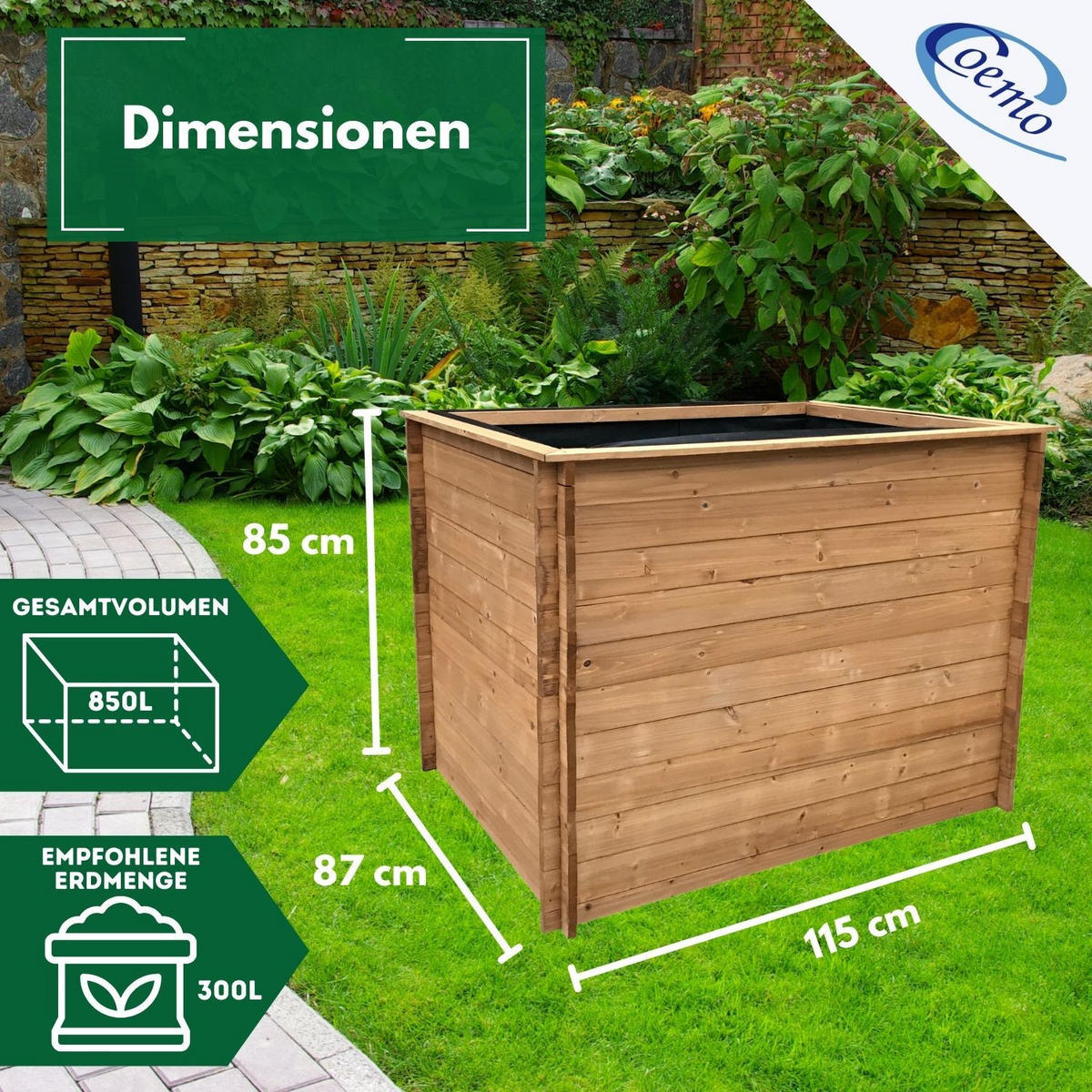 HOCHBEET MARVIN Holz inkl. Pflanzfolie - Naturfarben, Holz (85/87/115cm) - Coemo