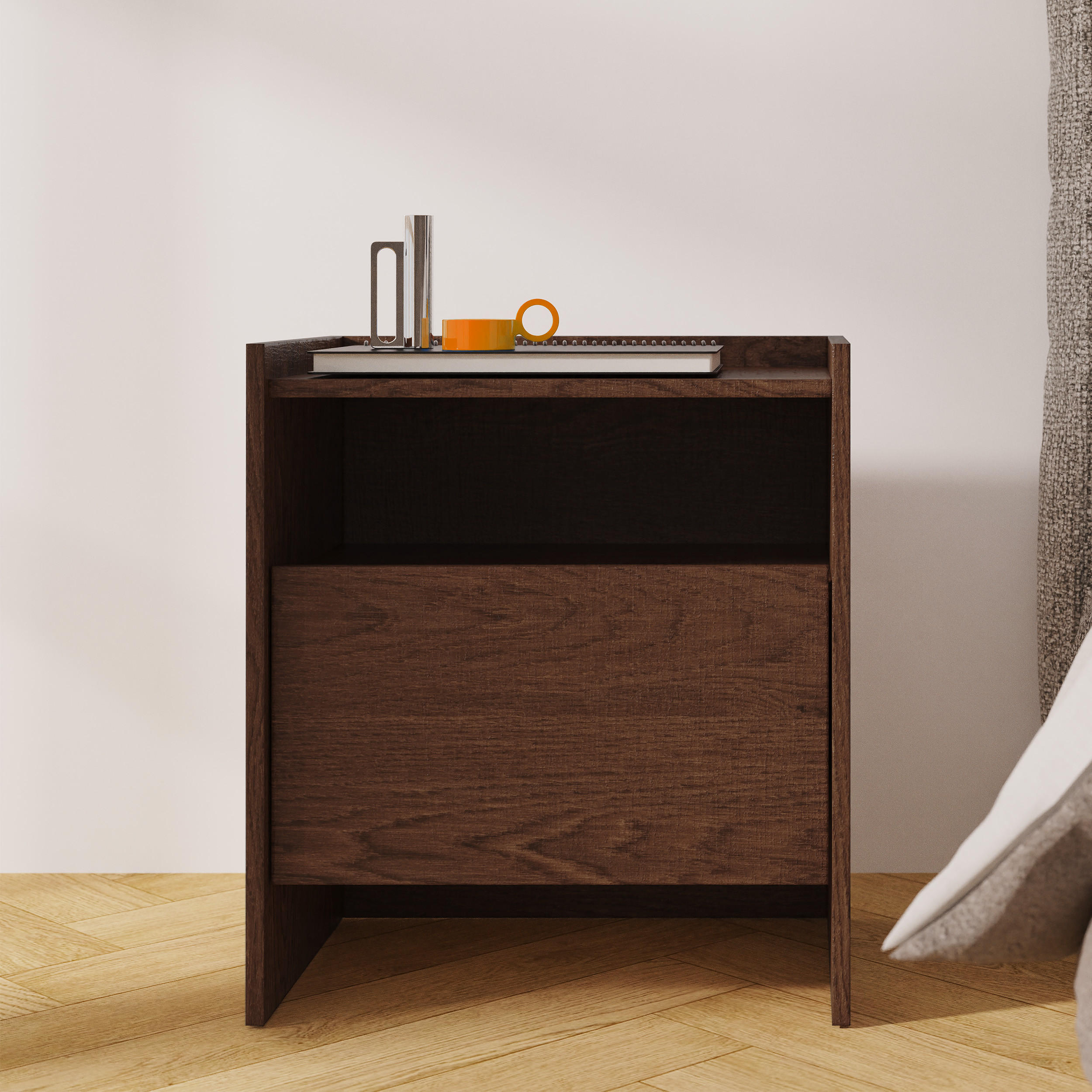 NACHTTISCH Juni mit 1 Schublade, 50 cm, Baltic Storm Eiche - Dunkelbraun, Holzwerkstoff (53/60/38cm) - Beautysofa