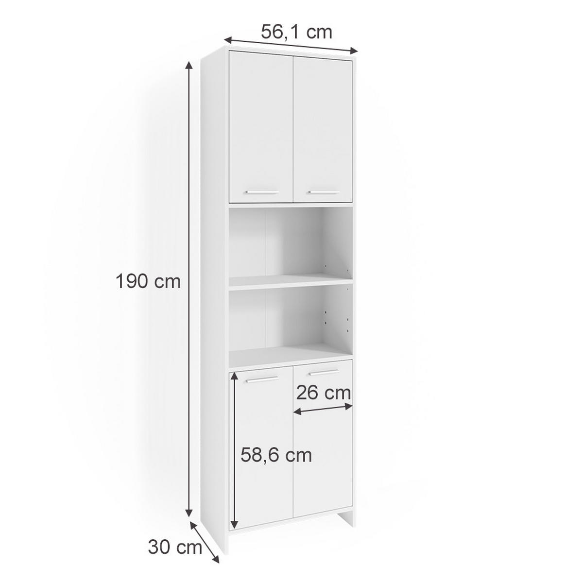 BADSCHRANK Maris Weiß 56.1 x 190 cm - Weiß, Holzwerkstoff (56.1/190/30cm) - Vicco
