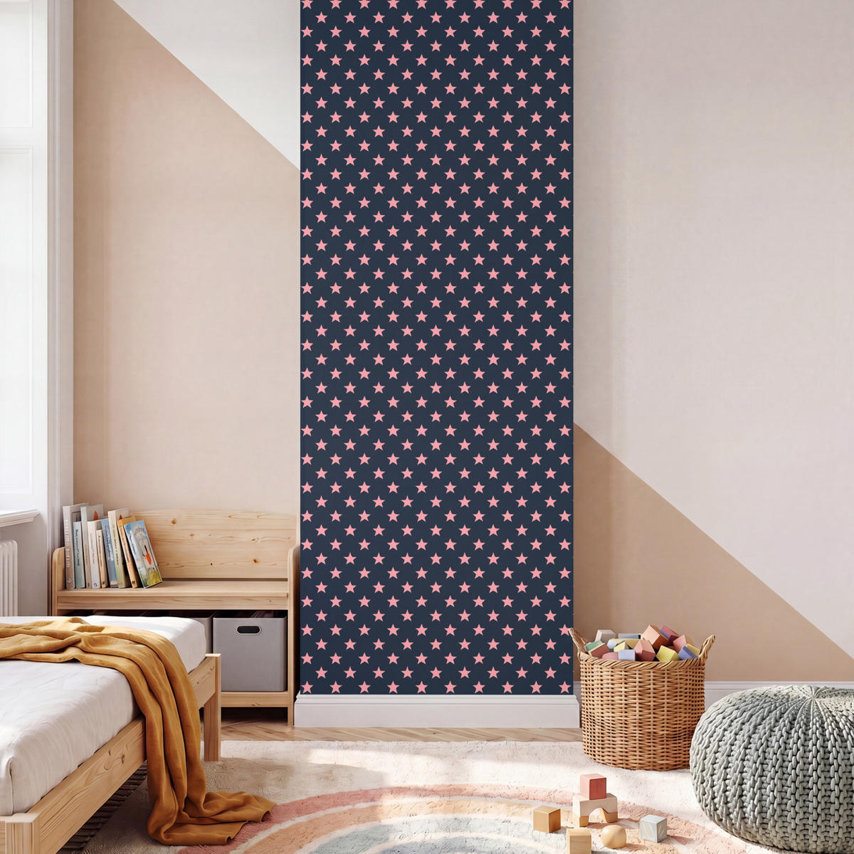 KINDERTAPETE - Muster - Sterne - Rosa - 100x240 cm - Anthrazit, Papier (100/240cm) - OnlyWow