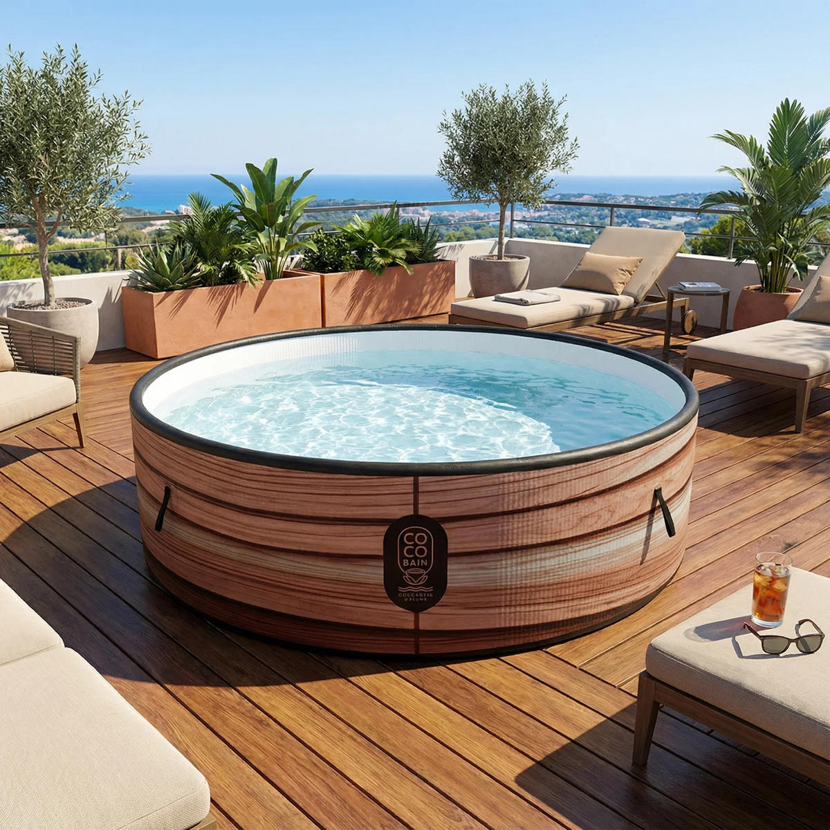 POOL Aufblasbar Maui - Durchmesser 250 cm - 1100 Liter - Motor 2240 W - Für bis zu 6 Personen - Braun, Kunststoff (250/70/70cm) - COCO BAIN