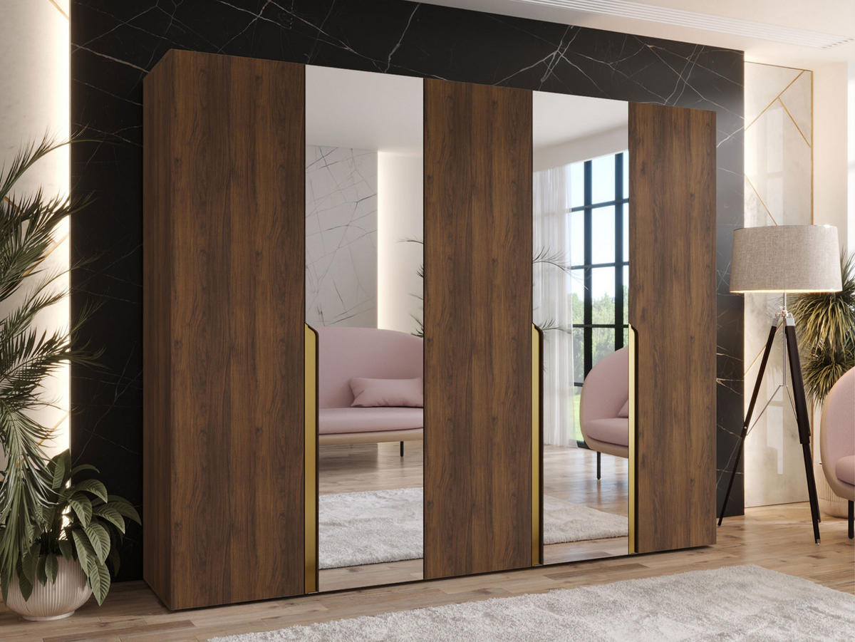 DREHTÜRENSCHRANK Mila II 250 - Goldfarben/Nussbaumfarben, Holzwerkstoff/Kunststoff (250/202/52cm) - MIRJAN24