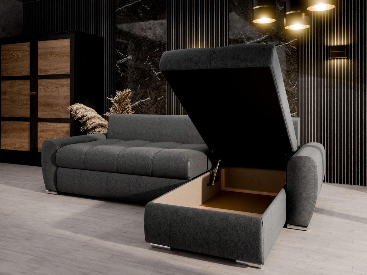 ECKSCHLAFSOFA Lunar Schlafsofa mit Bettkasten, Anthrazit - Anthrazit, Holz (237/166cm) - Panda Möbel