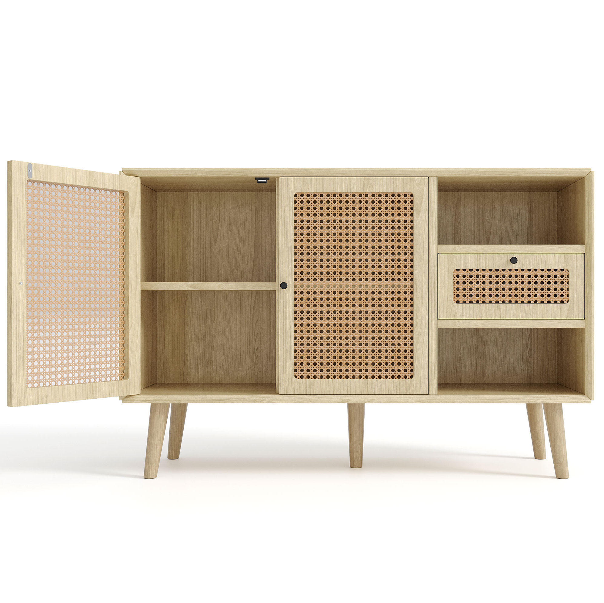 SIDEBOARD 120/40/80 cm in Eiche mit Rattangeflecht, 1 Schublade und 2 Türen - Eichefarben, Holzwerkstoff (120/80/40cm) - Flora Grace