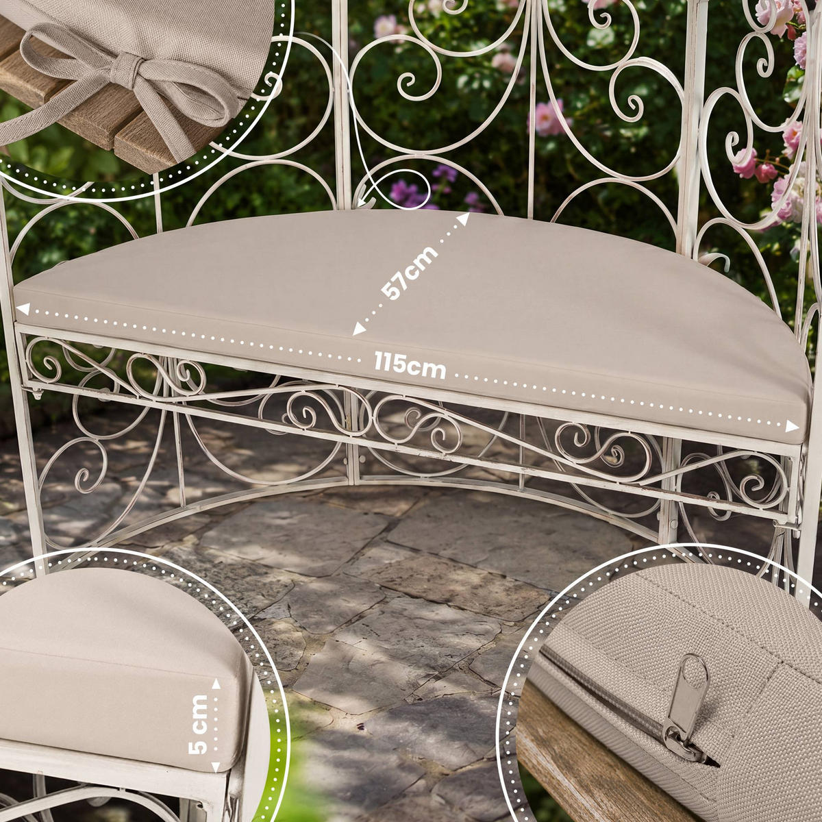 SITZKISSEN eckig 115/57/5 cm Stoff Creme - Creme, Textil (57/115/5cm) - CLP