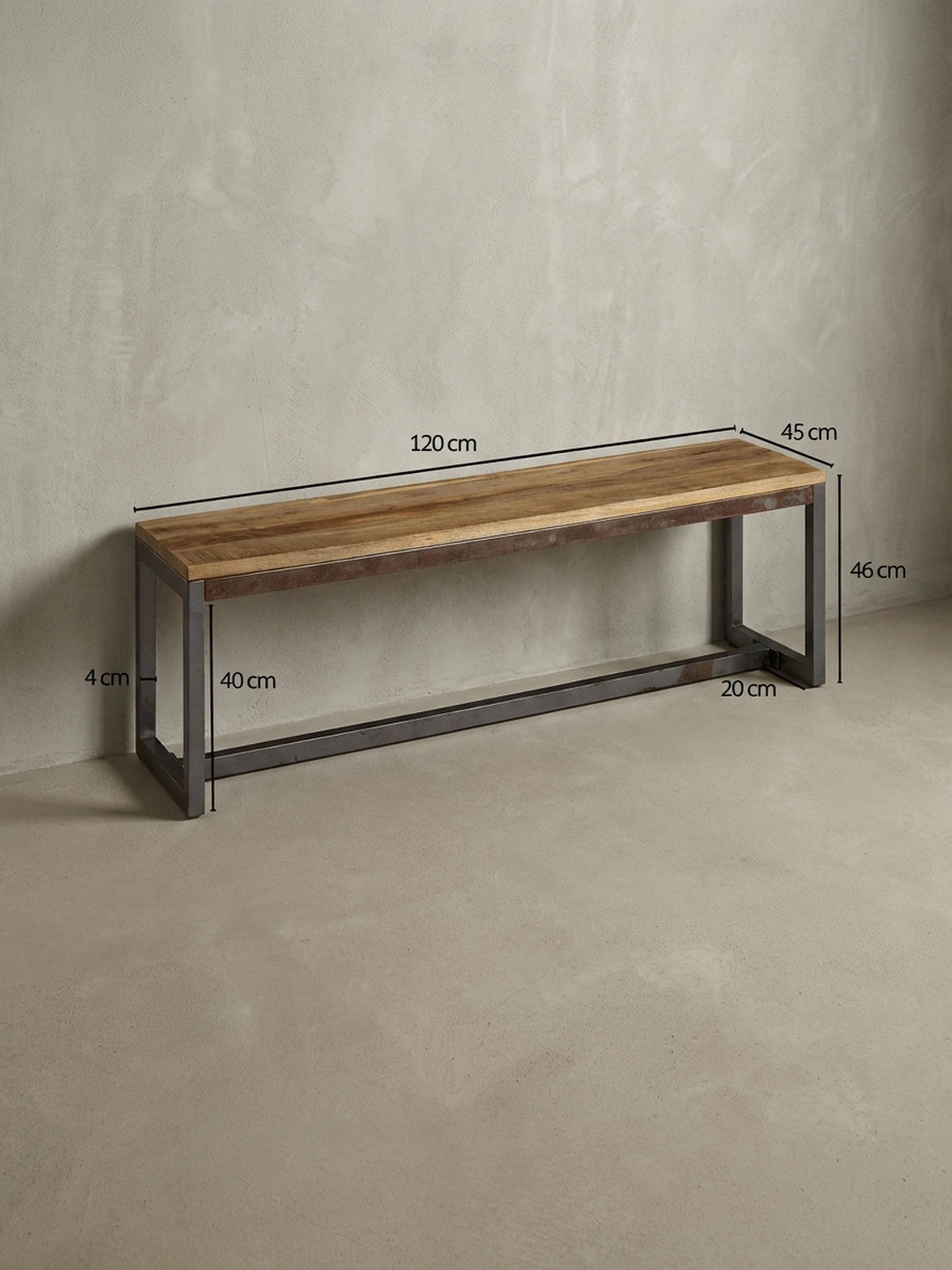 SITZBANK – Mango Massivholz/Metall, Vintage - Anthrazit/Braun, Holz/Metall (120/46/45cm) - KADIMA DESIGN