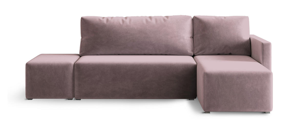 ECKSOFA VELOTTI R-S Rosa Plüsch-Stoff mit Schlaffunktion - Rosa, Holz (261/143cm) - MASSENO
