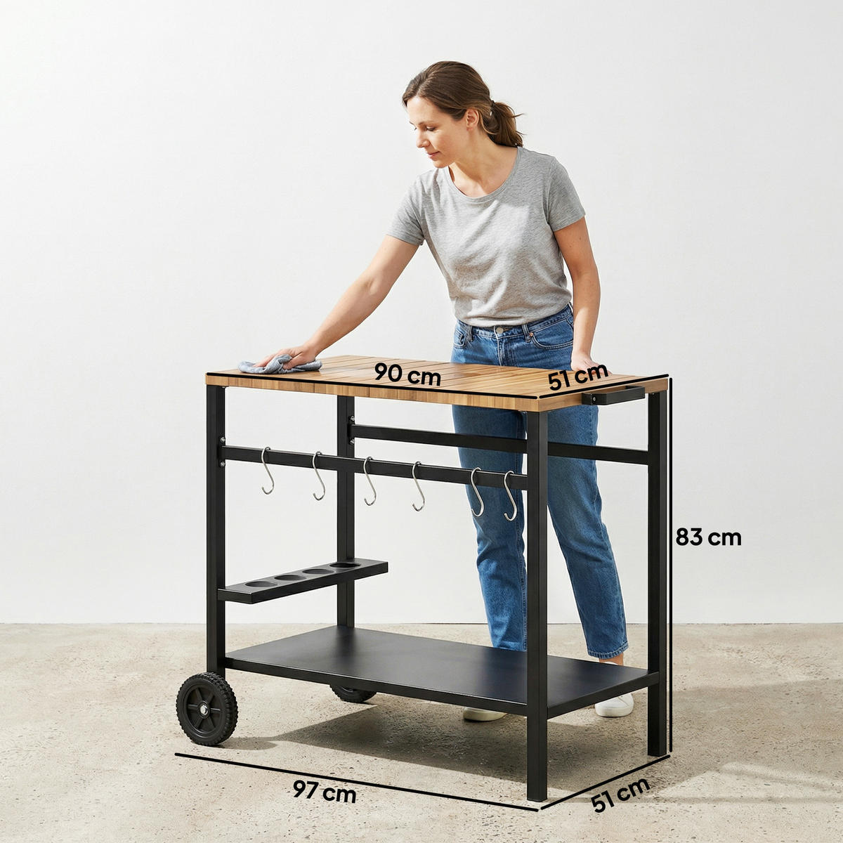 GRILLWAGEN Metall PU Schwarz - Schwarz, Metall (51/83/97cm) - Outsunny