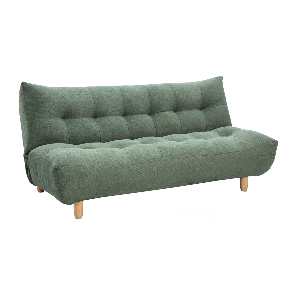 3-SITZER-SOFA mit Schlaffunktion in Khakigrünem Chenille-Stoff und hellem Holz YUMI - Grün, Textil (102/89/189cm) - Miliboo