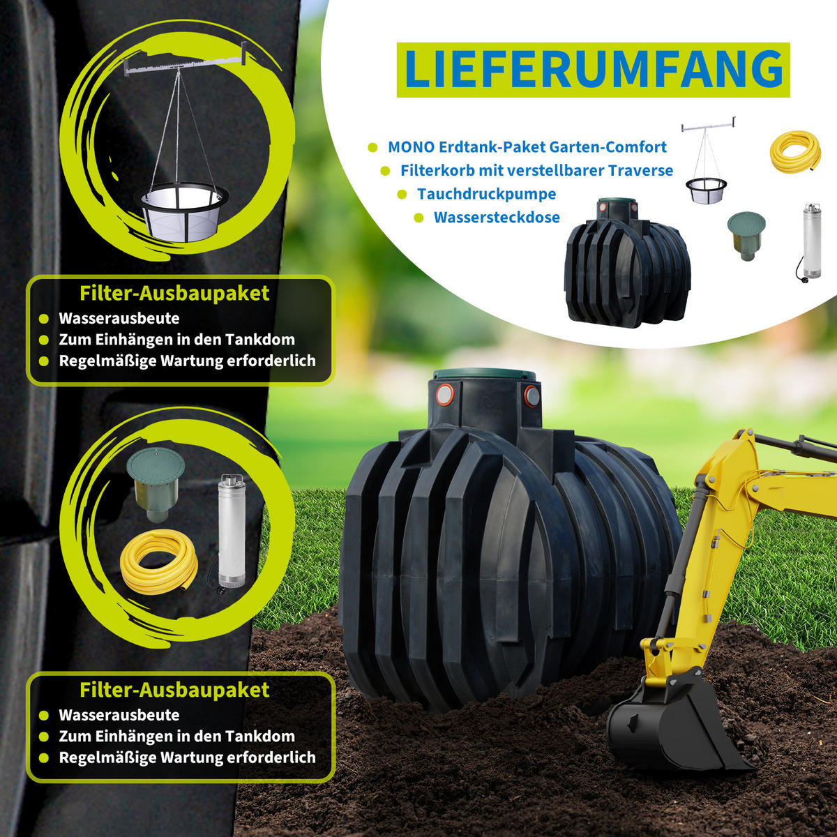 ERDTANK-PAKET 6800 L - Schwarz, Kunststoff (200/240/245cm) - 4rain
