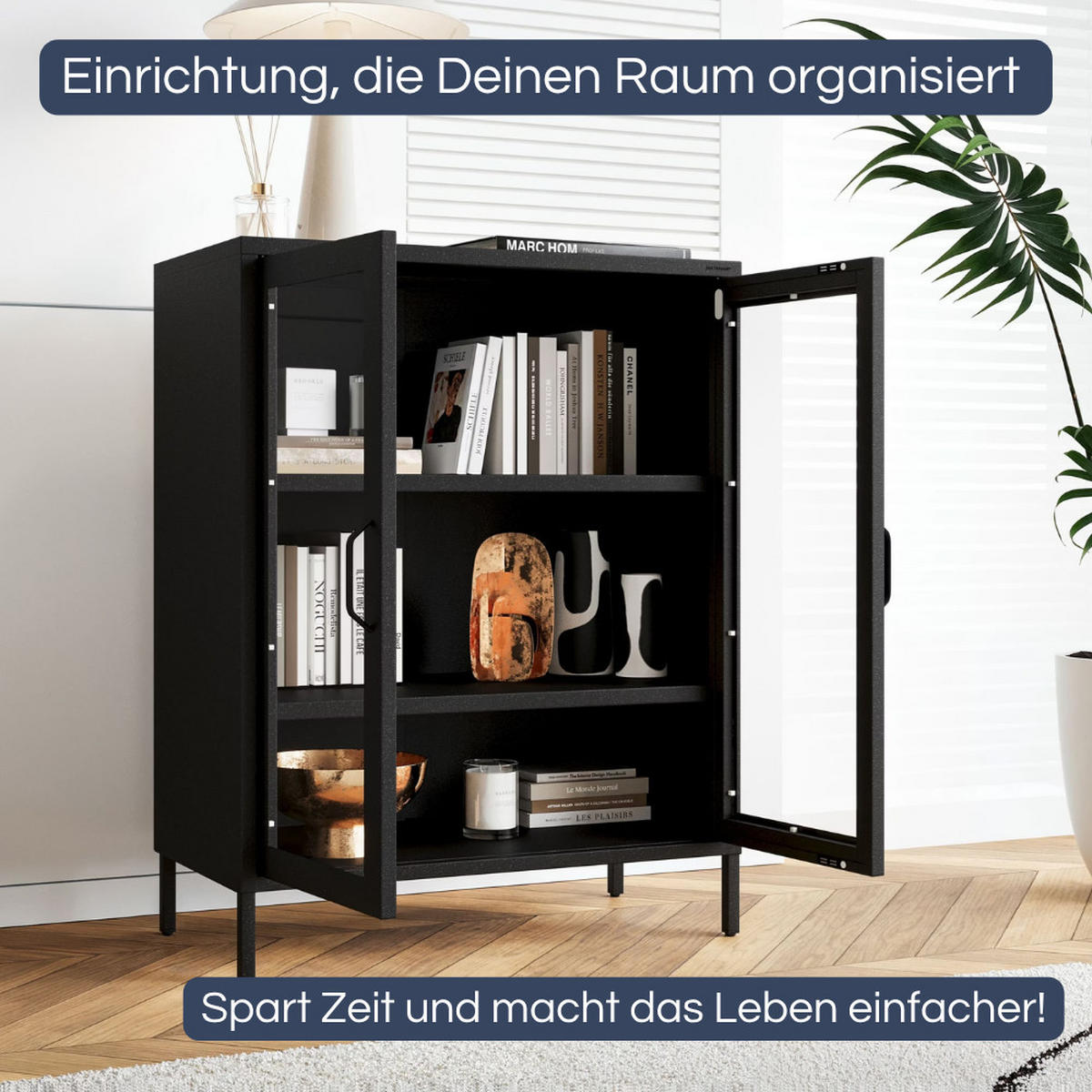 VITRINENSCHRANK klein GINA Bücherschrank Glasfenster Schwarz - Schwarz, Metall (80/101.5/40cm) - Jan Nowak