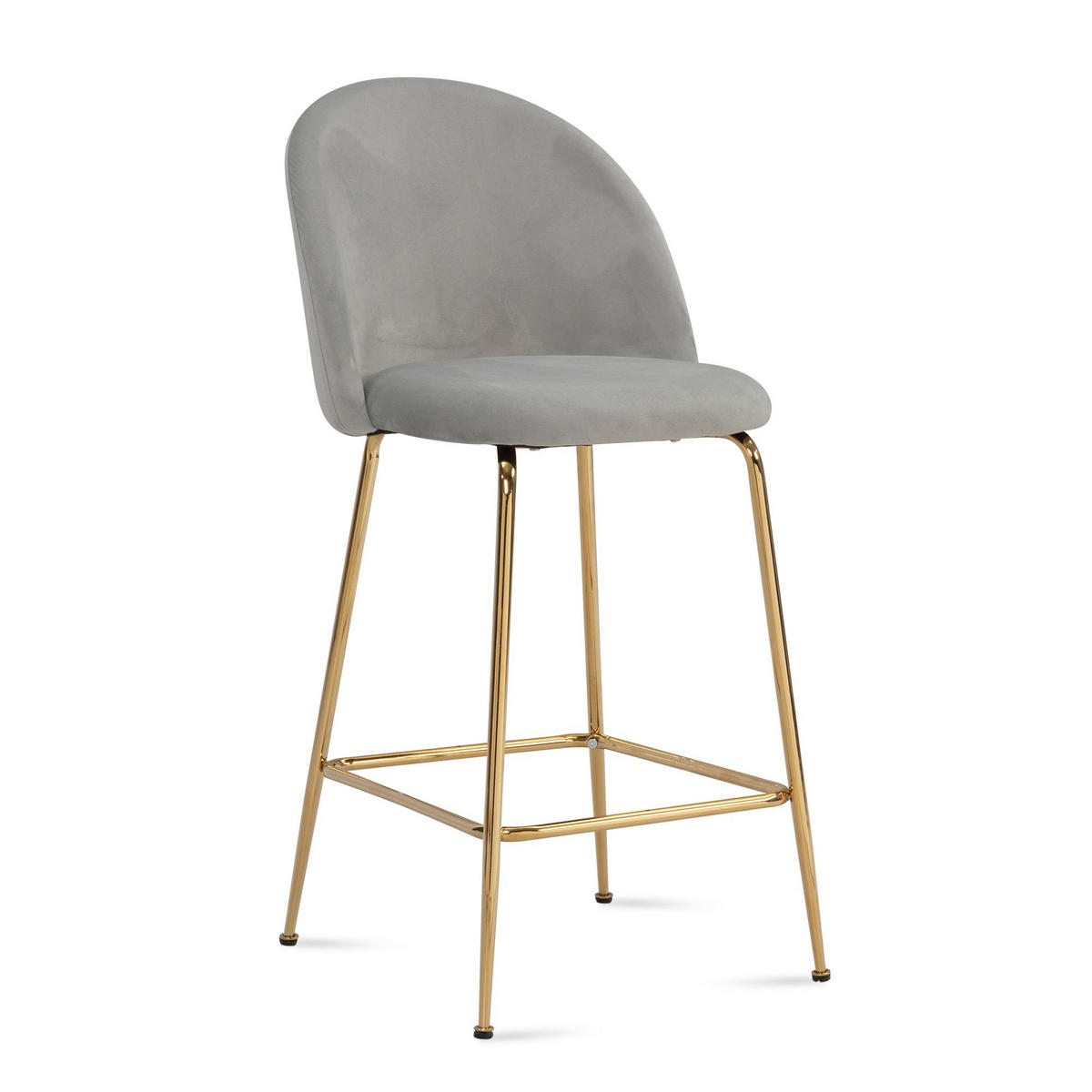 BARHOCKER 2er Set Samt Lehne Goldgestell Skandi-Stil Gepolstert, Grau 50x50x102 cm - Goldfarben/Grau, Textil/Metall (50/102/50cm) - KADIMA DESIGN