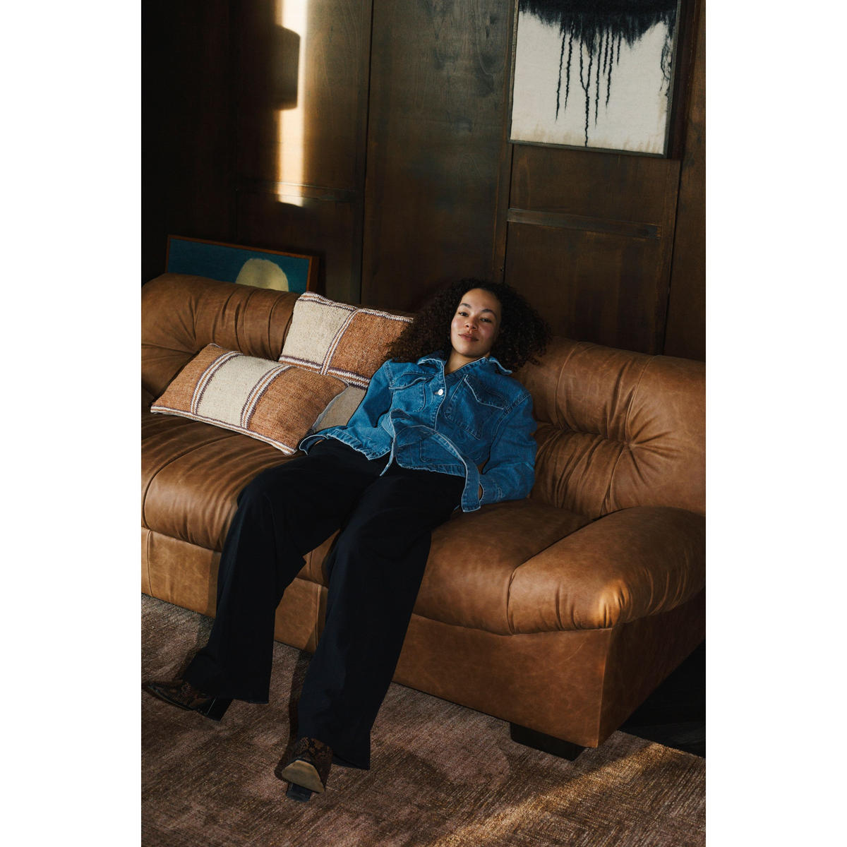 SOFA 3-SITZER Douglas Leder Cognac/ Braun - Pastellblau/Braun, Leder (214/78/102.5cm) - Dutchbone