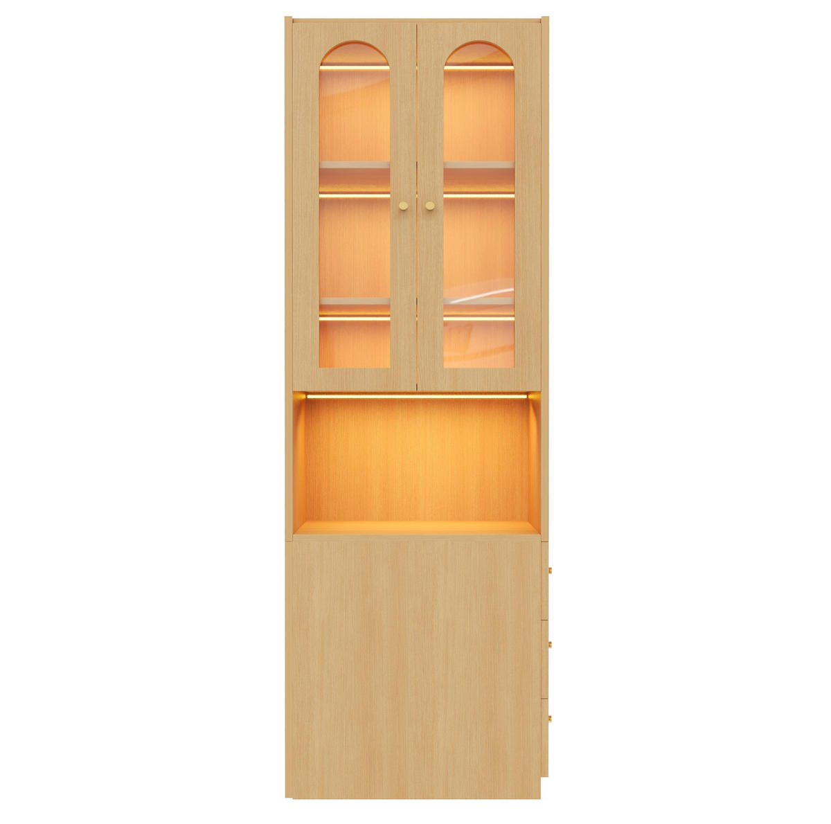 HIGHBOARD 60/40/200 cm in Eichefarben mit LED-Beleuchtung und GlasHighboard - Eichefarben, Holzwerkstoff (60/200/40cm) - Flora Grace