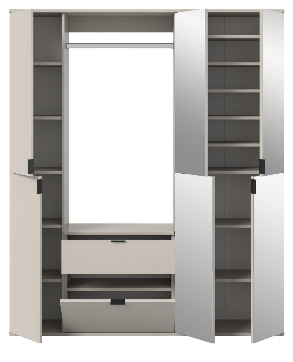 GARDEROBEN-SET Kaschmir 152 x 193 cm, Garderobenschrank mit Spiegel - Kaschmir/Schwarz, Glas/Holzwerkstoff (152/193/34cm) - Inn.Furn