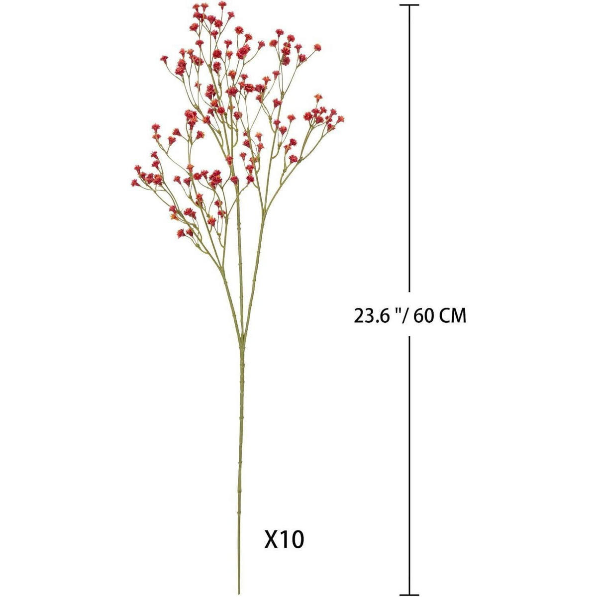 KUNSTBLUMEN Schleierkraut 10 Stück 60 cm Rot - Rot, Kunststoff (60cm)