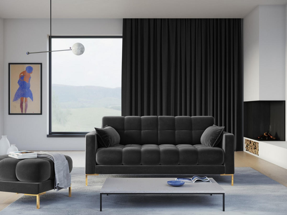 SOFA Mamaia aus Samt dunkelgrau 2 Sitzplätze - Dunkelgrau, Textil (92/75/152cm) - Micadoni