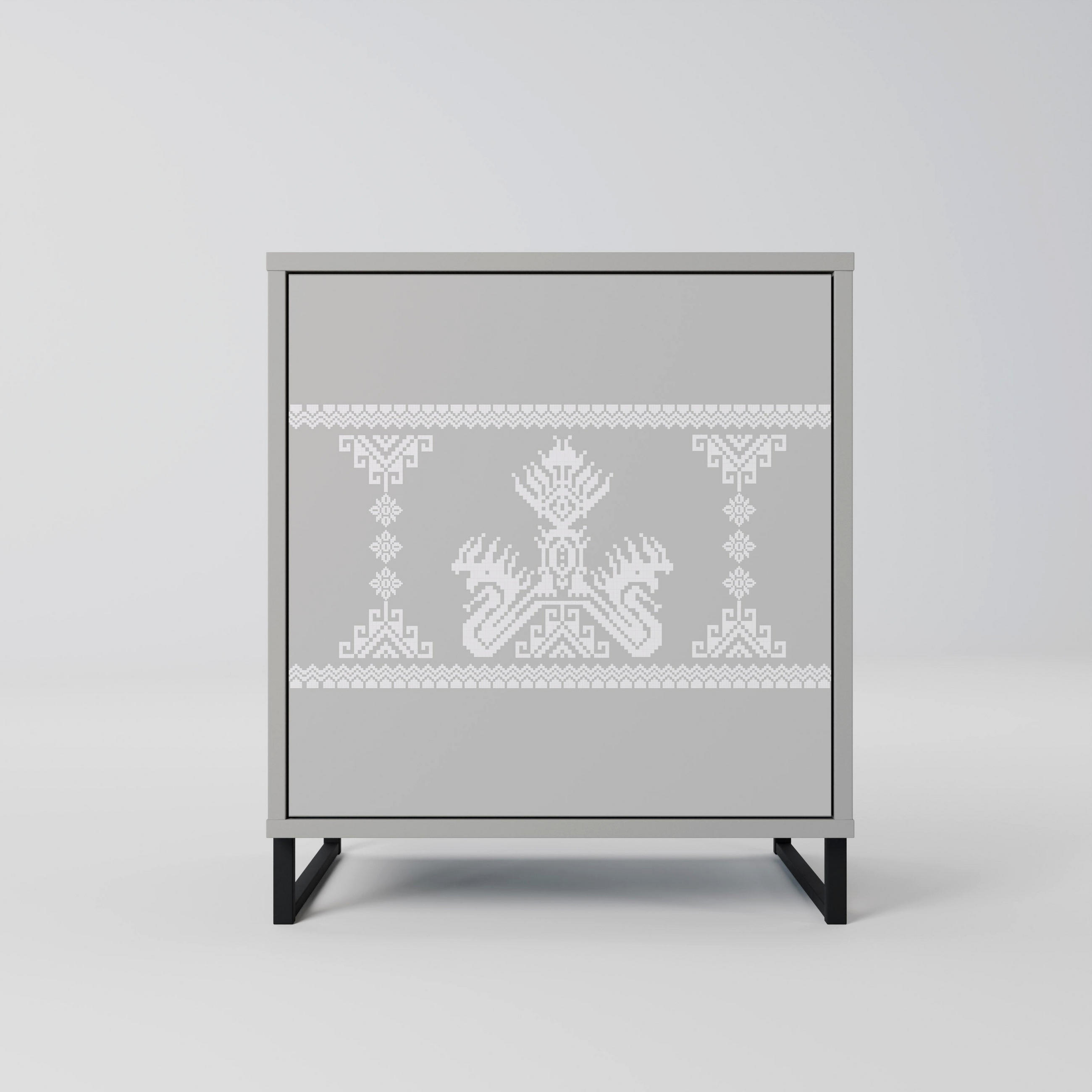 SIDEBOARD THAI GRAY, Grau, 57,5x42x67,5 cm, Schwarze Metall-Rahmenfüße - Multicolor/Schwarz, Holzwerkstoff/Metall (57.5/67.5/42cm) - SpaceRebels