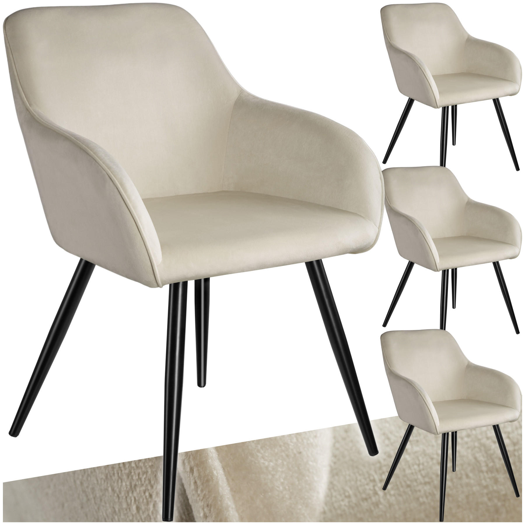 ESSZIMMERSTUHL 4er Set Marilyn,58 x 62 x 82 cm,creme/schwarz - Creme/Schwarz, Textil (58/82/62cm) - tectake